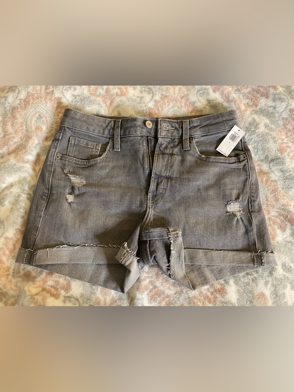 Old Navy Gray Distressed Roll-Hem Jean Shorts